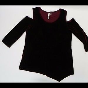 Burgundy Velvet Cold Shoulder Top